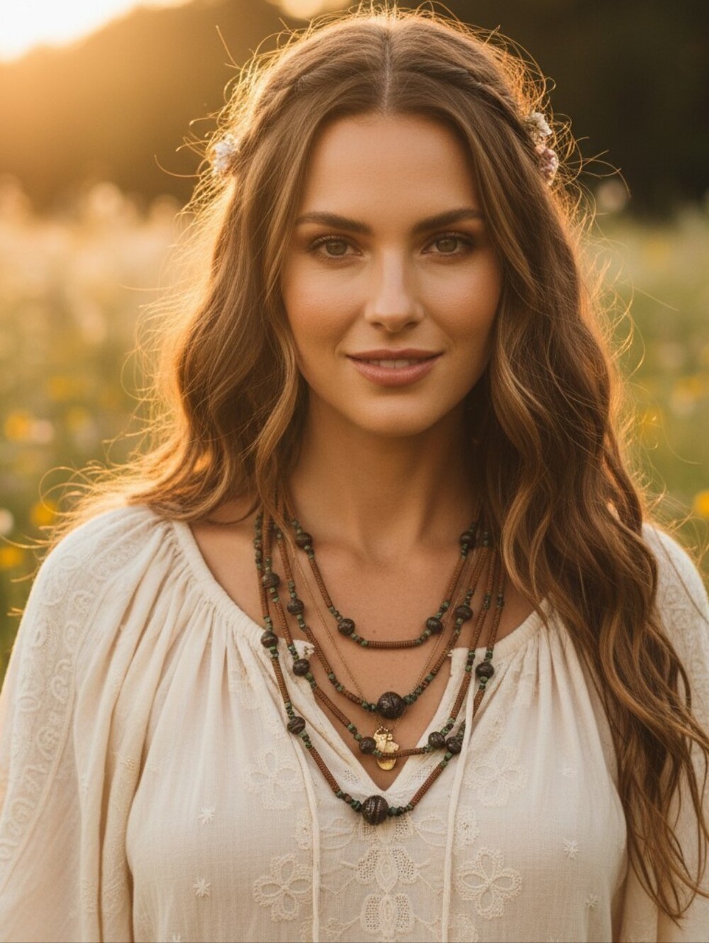 Multi-Strand Copper & Blue Beaded Necklace Bohemian Vintage 4 strands Multilayer